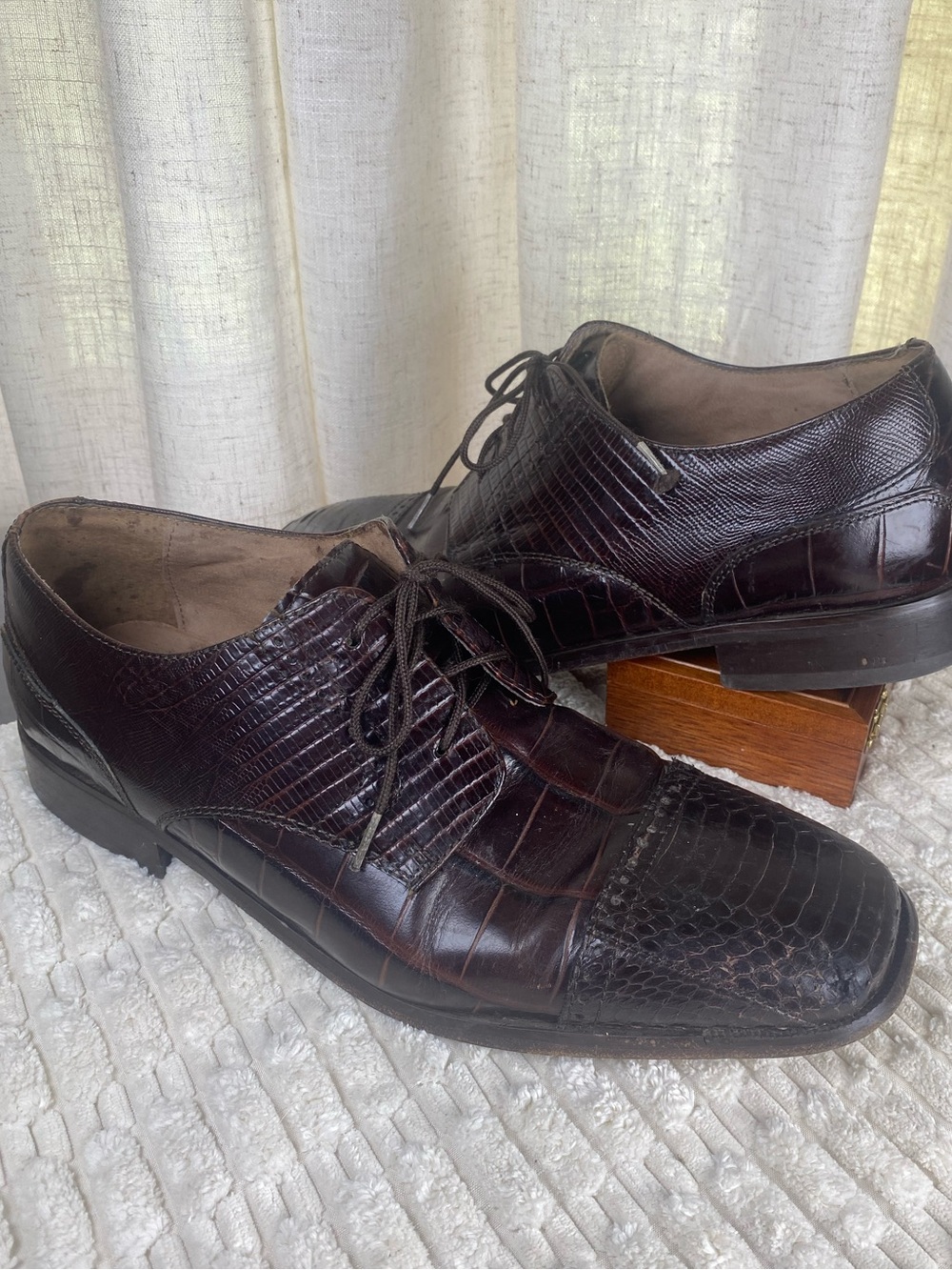 Stacy Adams Brown Genuine Exotic Snake Crocodile Print Leather Oxfords 11.5M